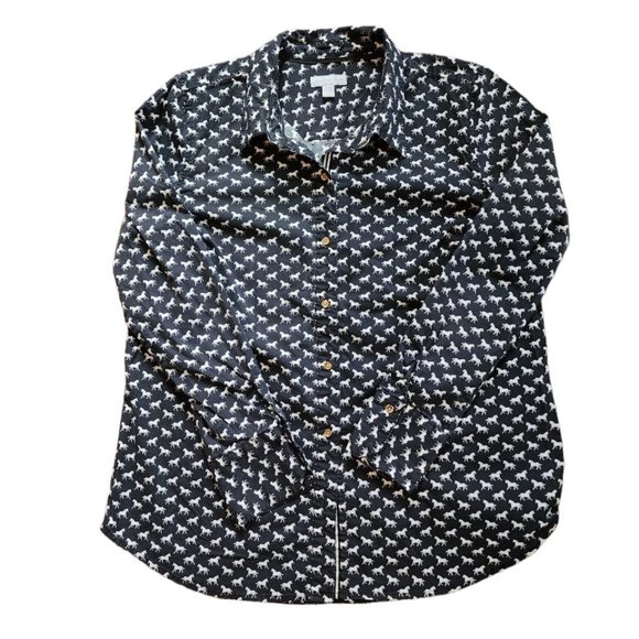 Charter Club Shirt Women's Size L Navy Horse Print Button Down - Picture 2 of 16